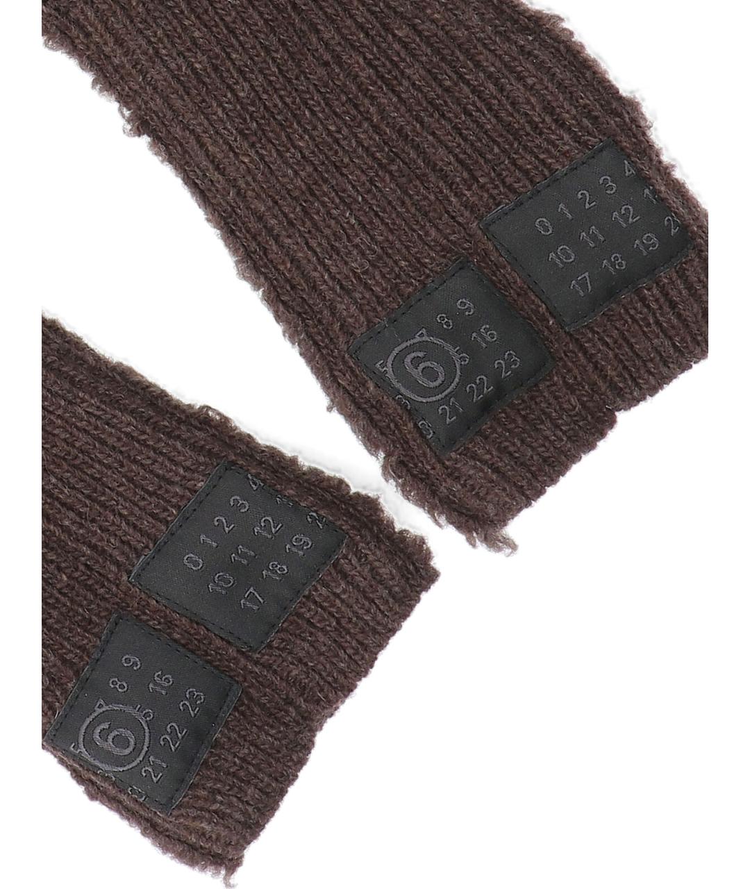 MM6 MAISON MARGIELA Коричневые шерстяные перчатки, фото 3