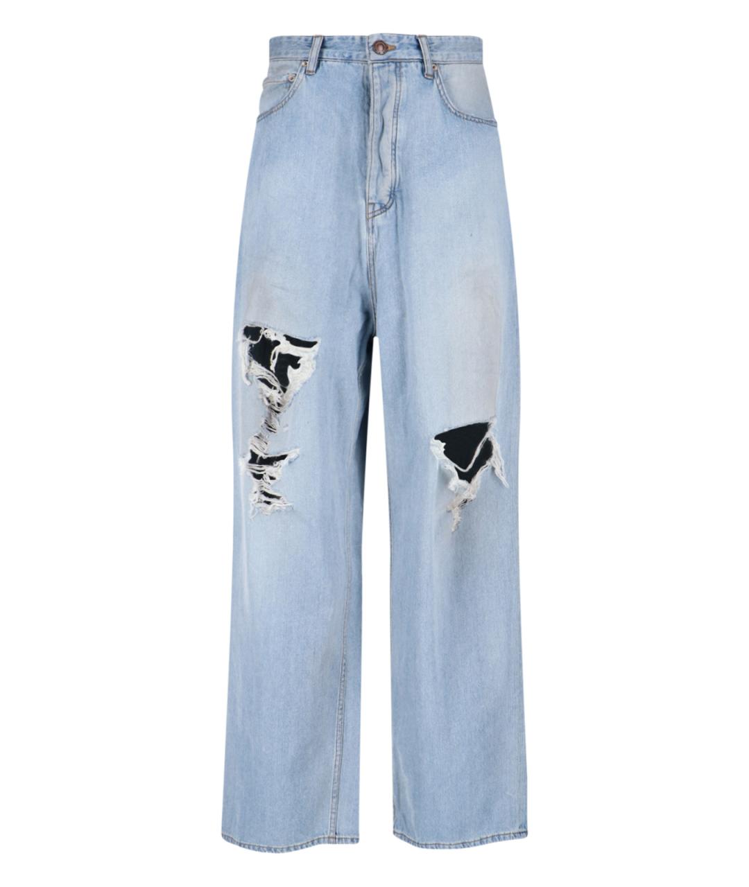 BALENCIAGA Голубые хлопковые прямые джинсы, фото 1