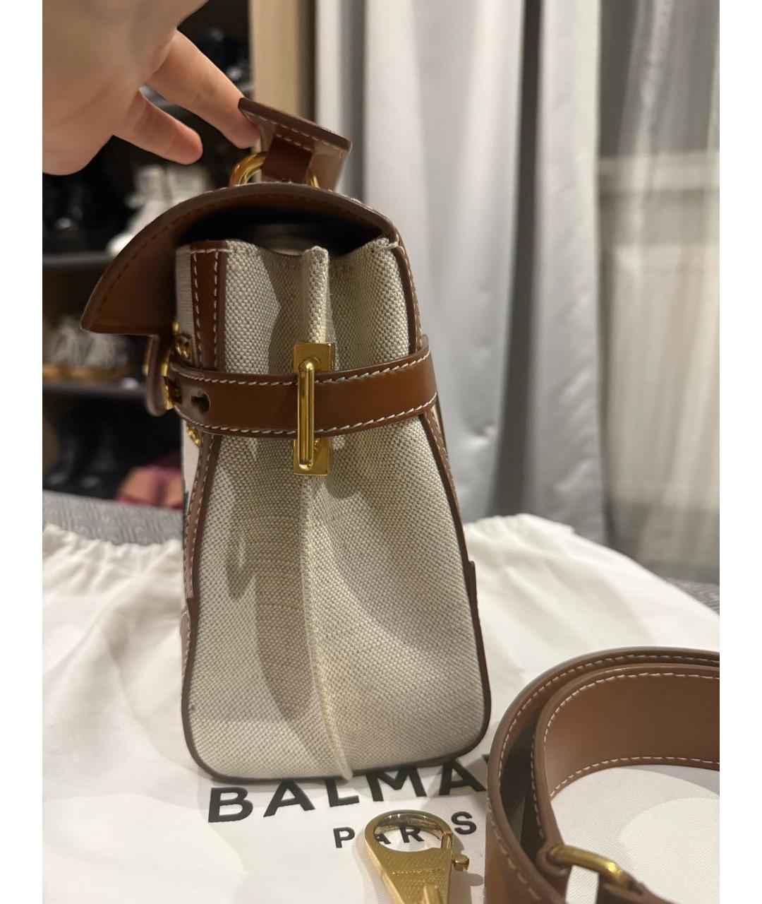 BALMAIN Коричневая кожаная сумка с короткими ручками, фото 5