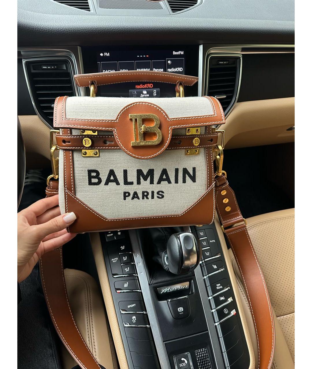 BALMAIN Коричневая кожаная сумка с короткими ручками, фото 4