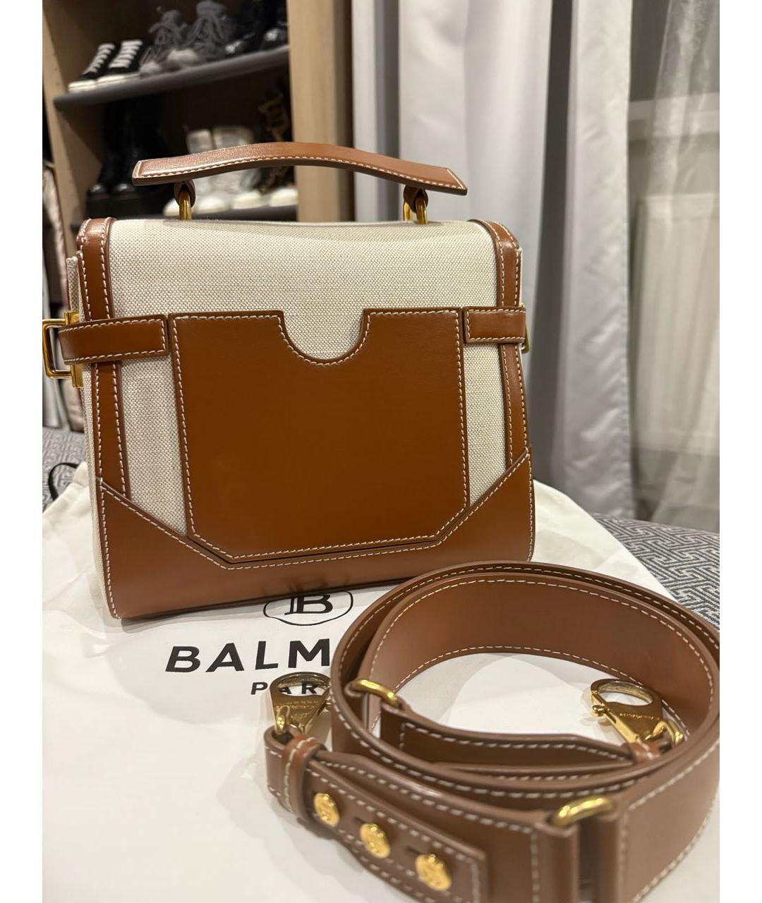 BALMAIN Коричневая кожаная сумка с короткими ручками, фото 7