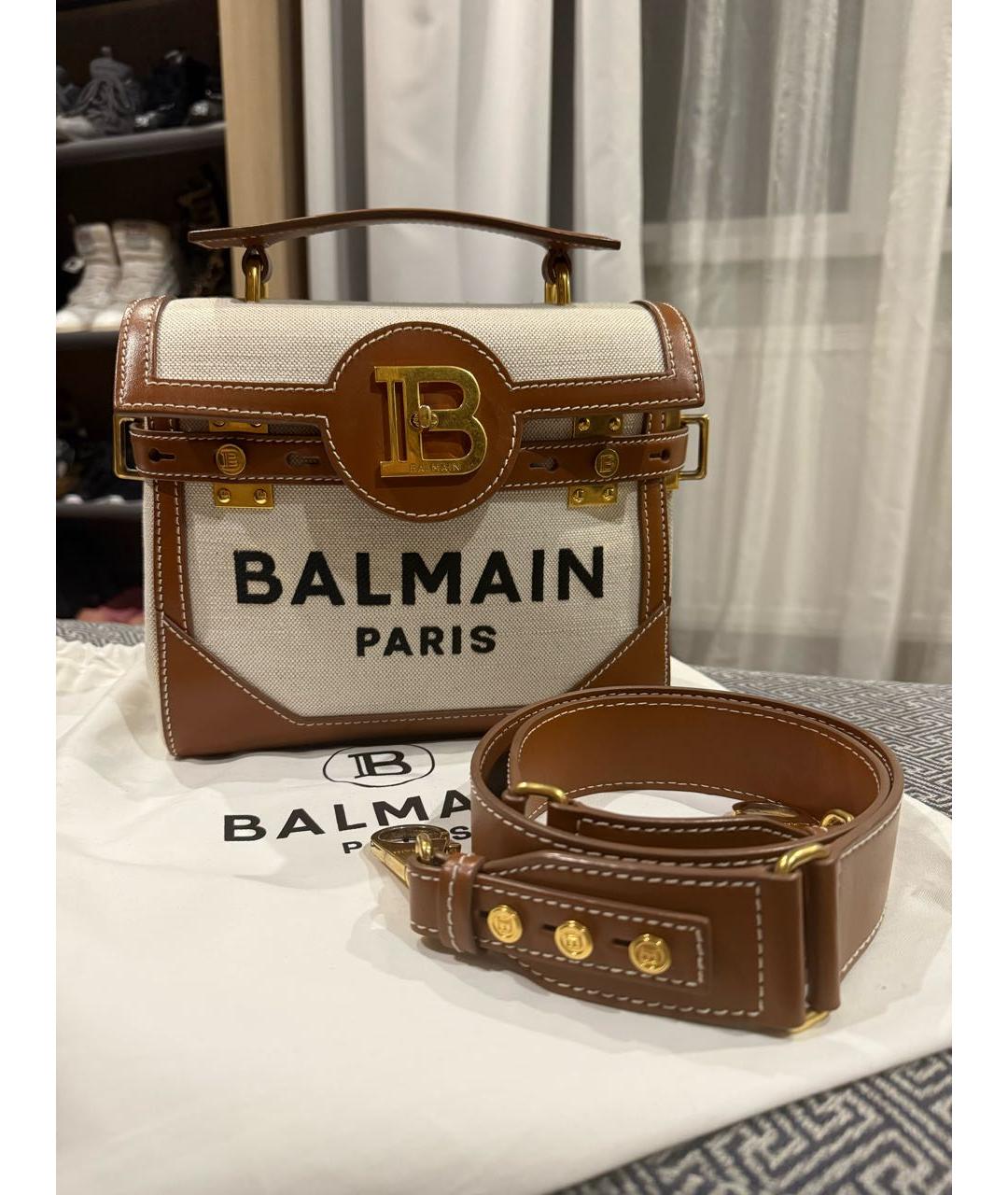 BALMAIN Коричневая кожаная сумка с короткими ручками, фото 8