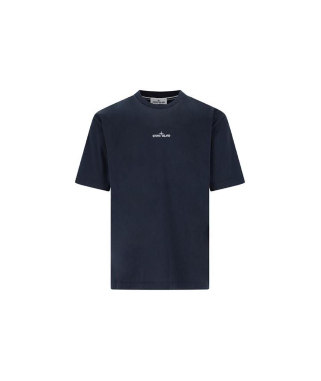 STONE ISLAND Темно-синяя хлопковая футболка, фото 1