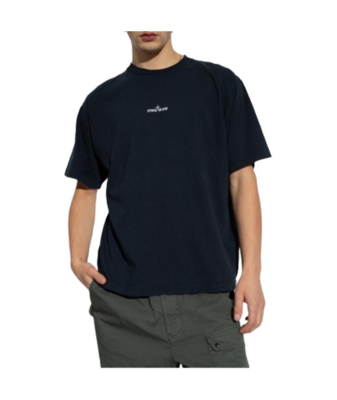 STONE ISLAND Темно-синяя хлопковая футболка, фото 4