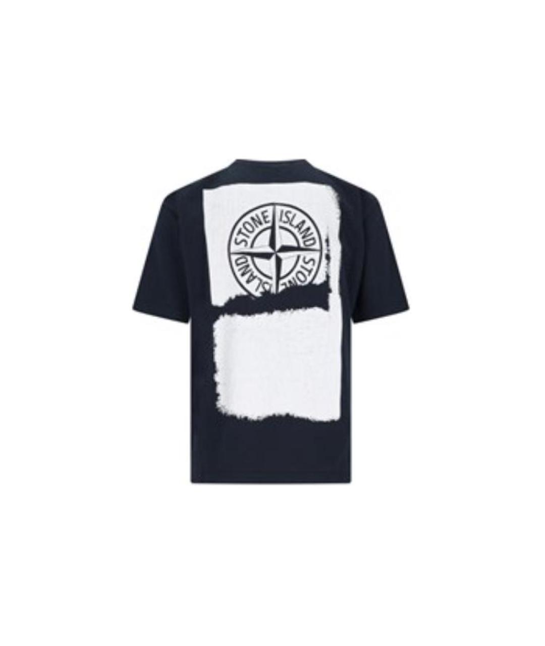STONE ISLAND Темно-синяя хлопковая футболка, фото 2