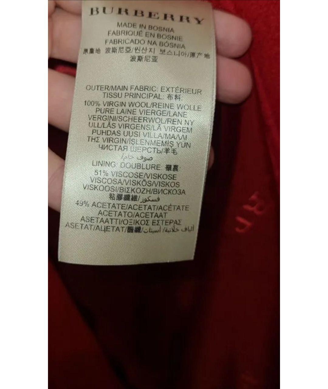 BURBERRY Красное шерстяное пальто, фото 7