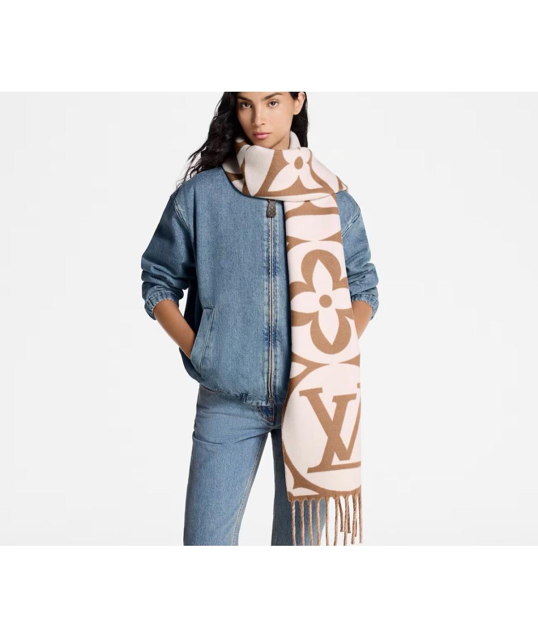 LOUIS VUITTON Бежевый шерстяной шарф, фото 2