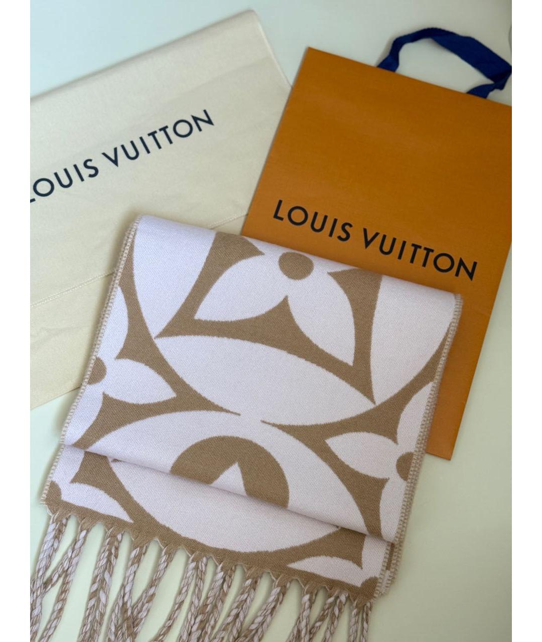 LOUIS VUITTON Бежевый шерстяной шарф, фото 3