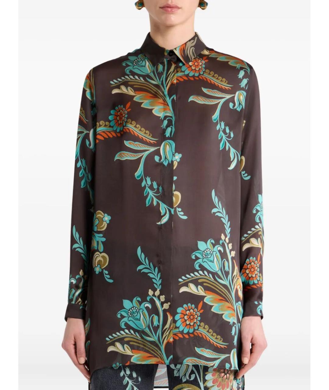 ETRO Коричневая шелковая рубашка, фото 3