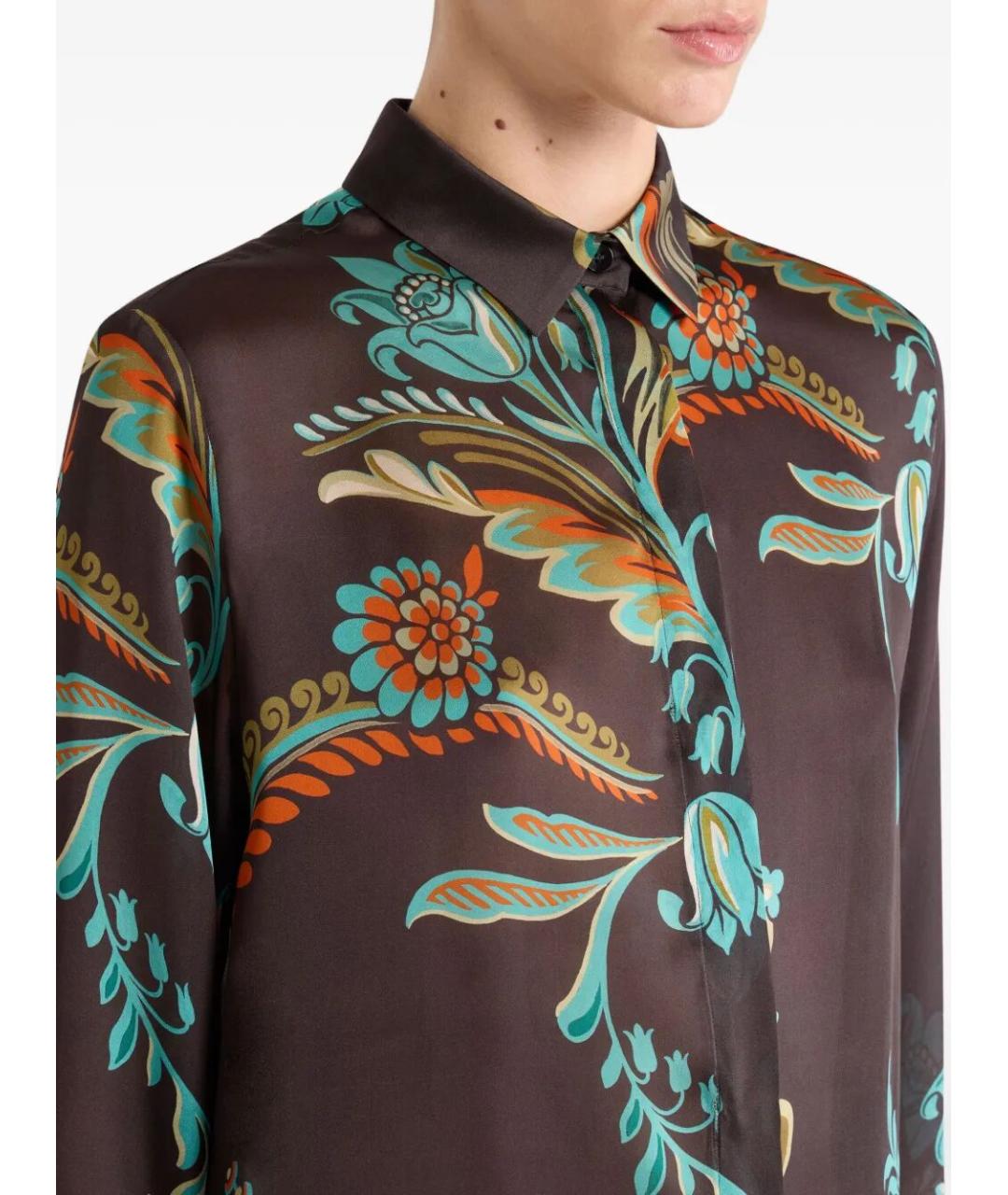 ETRO Коричневая шелковая рубашка, фото 4