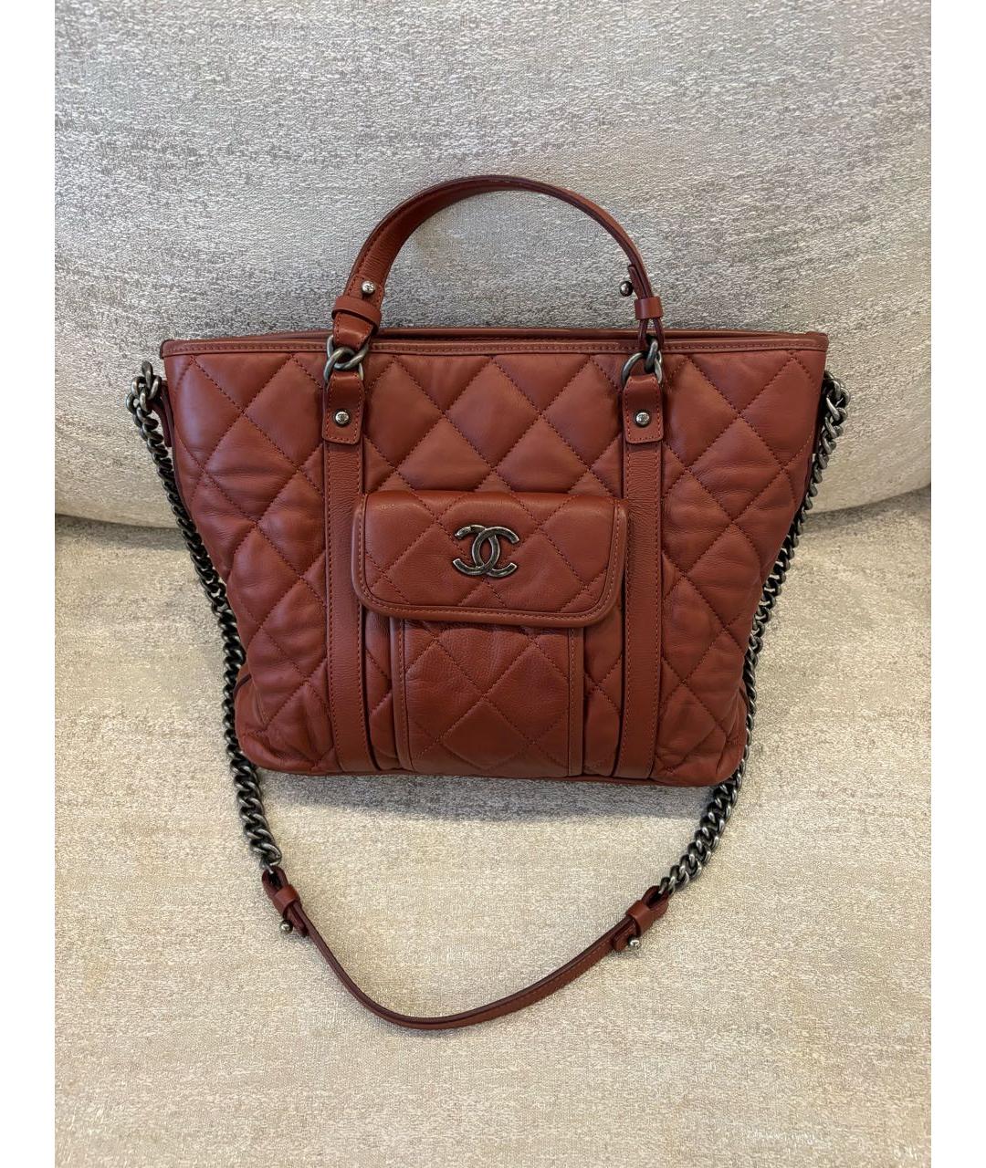 CHANEL Бордовая кожаная сумка тоут, фото 2