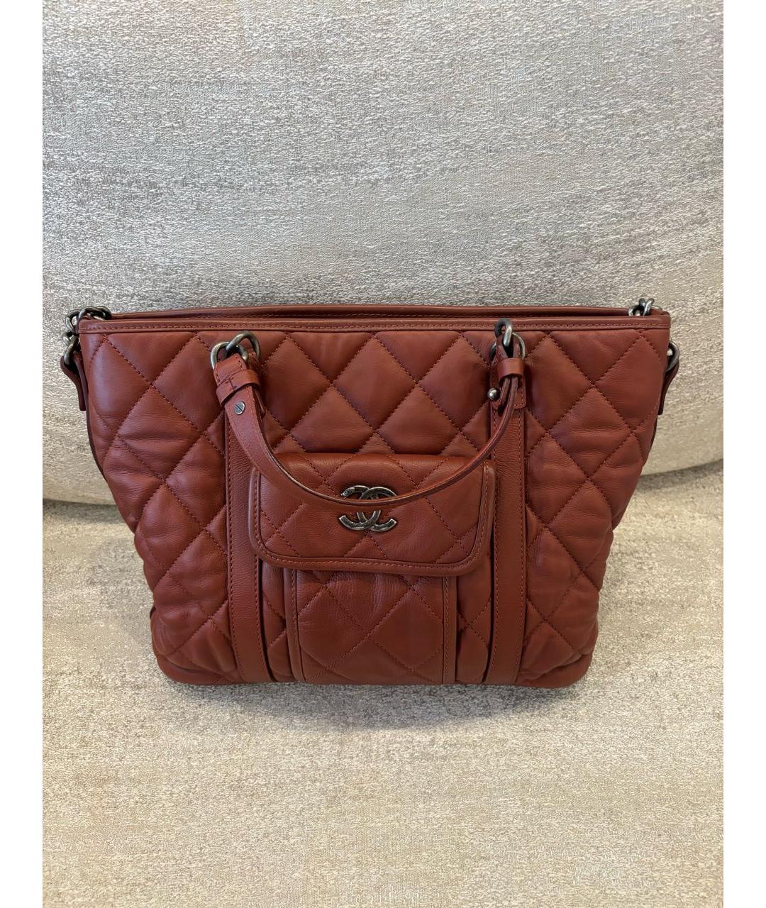 CHANEL Бордовая кожаная сумка тоут, фото 5