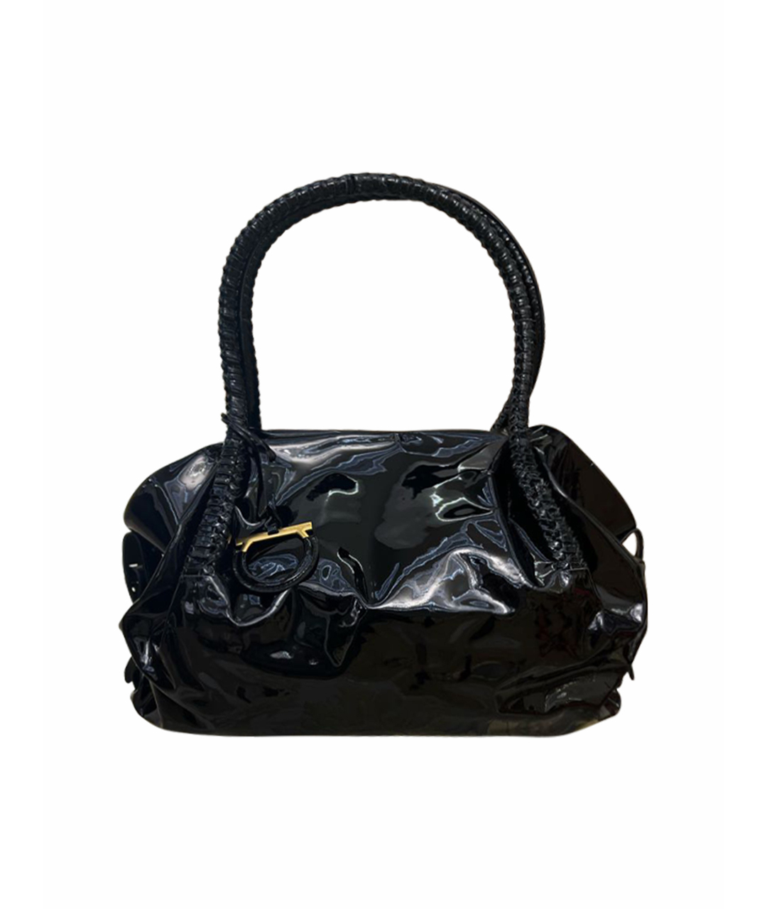 SALVATORE FERRAGAMO Черная сумка тоут из лакированной кожи, фото 1