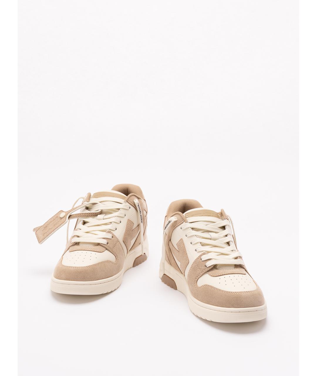 OFF-WHITE Бежевые замшевые низкие кроссовки / кеды, фото 2
