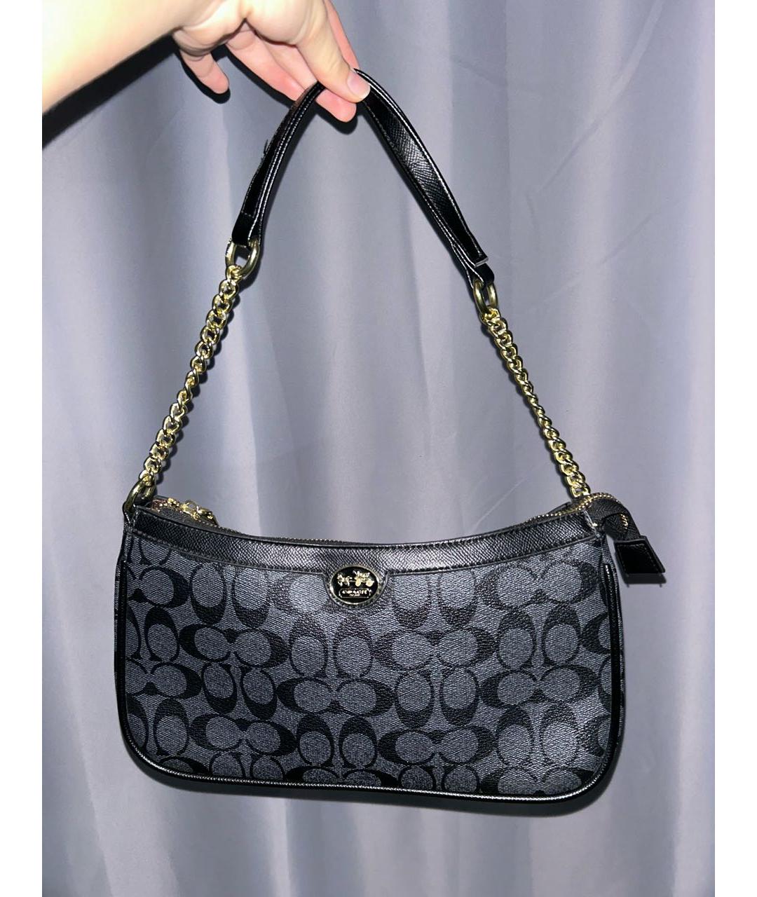 COACH Антрацитовая сумка с короткими ручками из искусственной кожи, фото 3