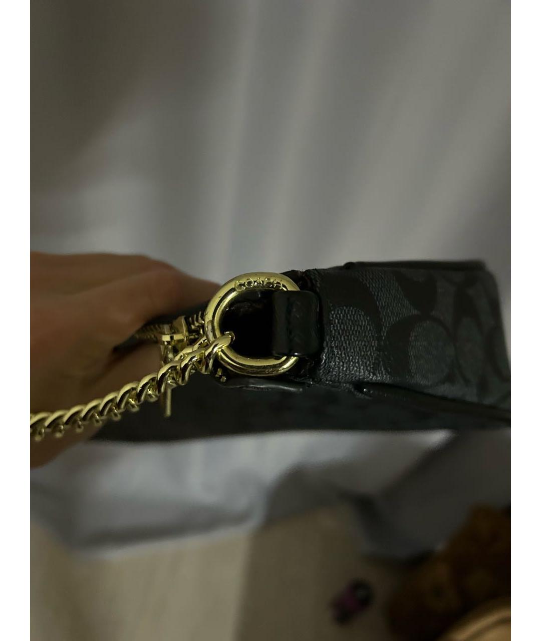 COACH Антрацитовая сумка с короткими ручками из искусственной кожи, фото 7