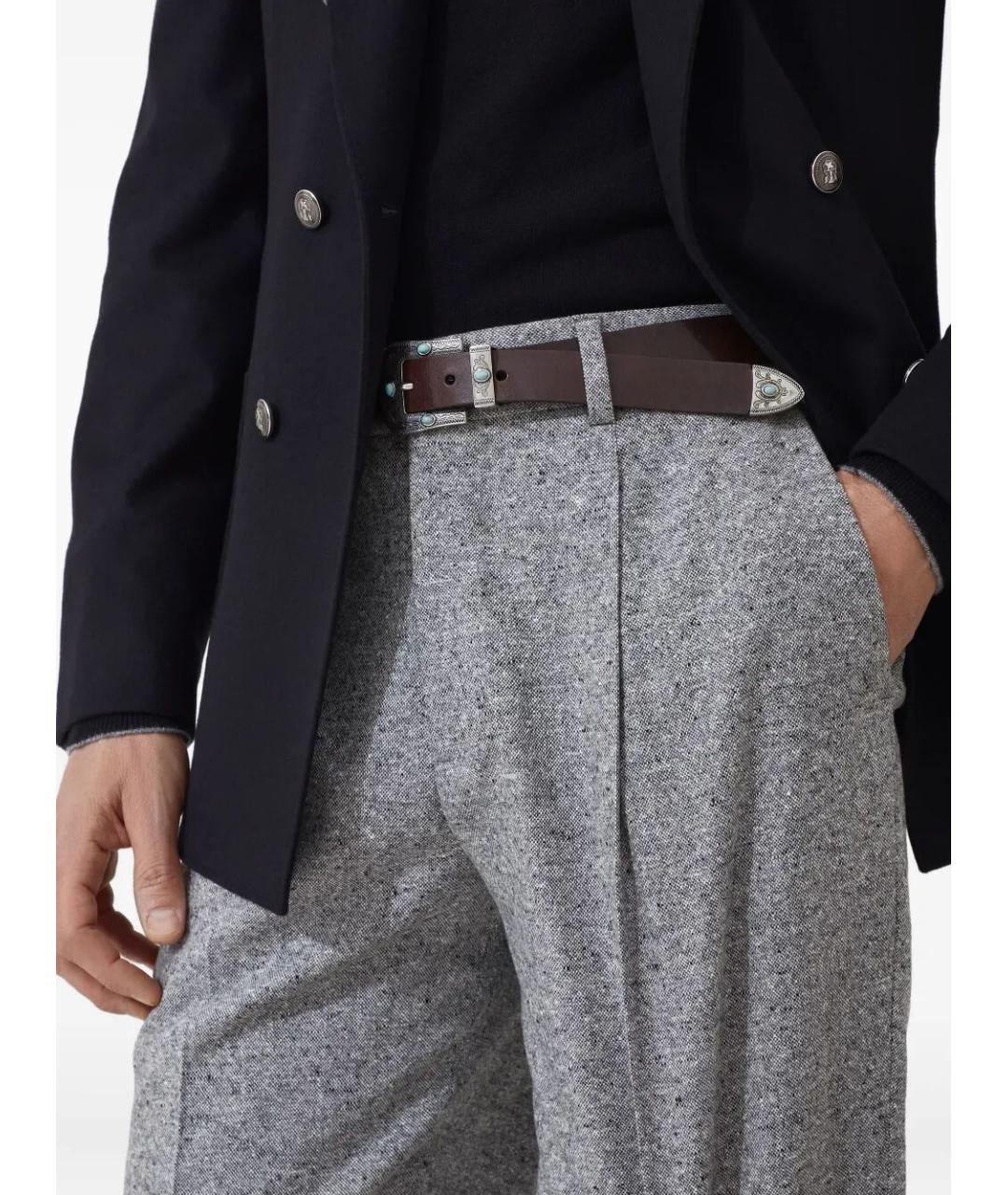 BRUNELLO CUCINELLI Серые шерстяные повседневные брюки, фото 4