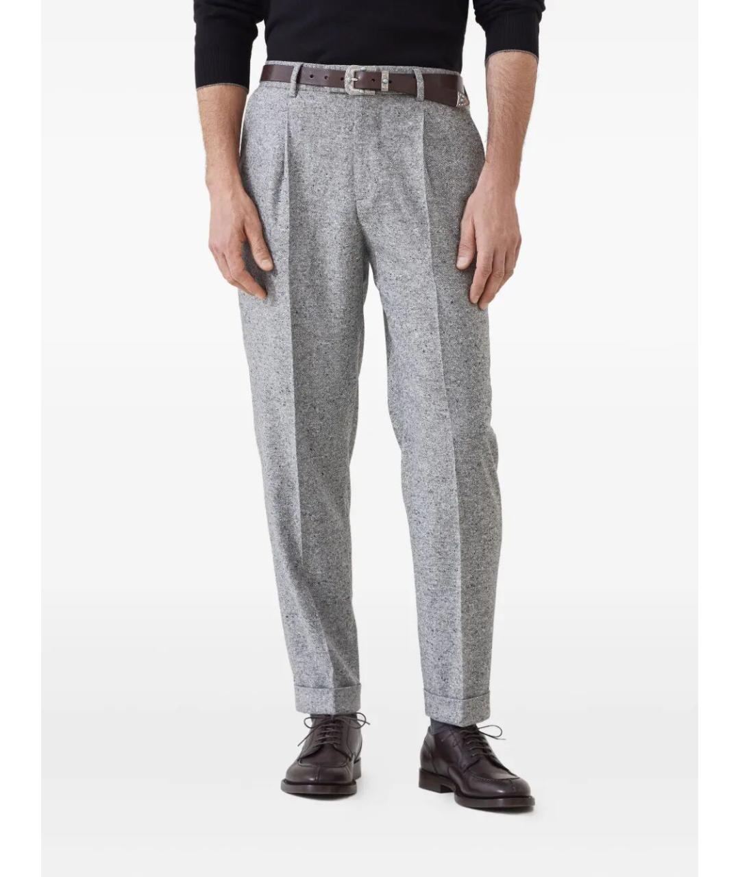 BRUNELLO CUCINELLI Серые шерстяные повседневные брюки, фото 5