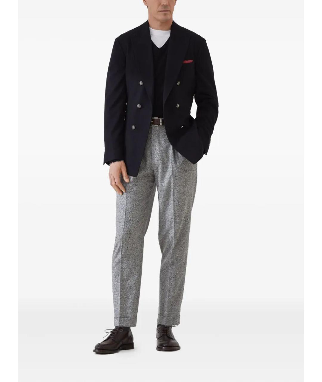 BRUNELLO CUCINELLI Серые шерстяные повседневные брюки, фото 2