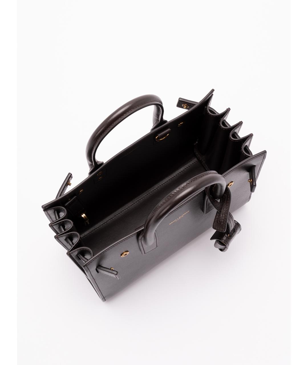 SAINT LAURENT Коричневая кожаная сумка тоут, фото 6