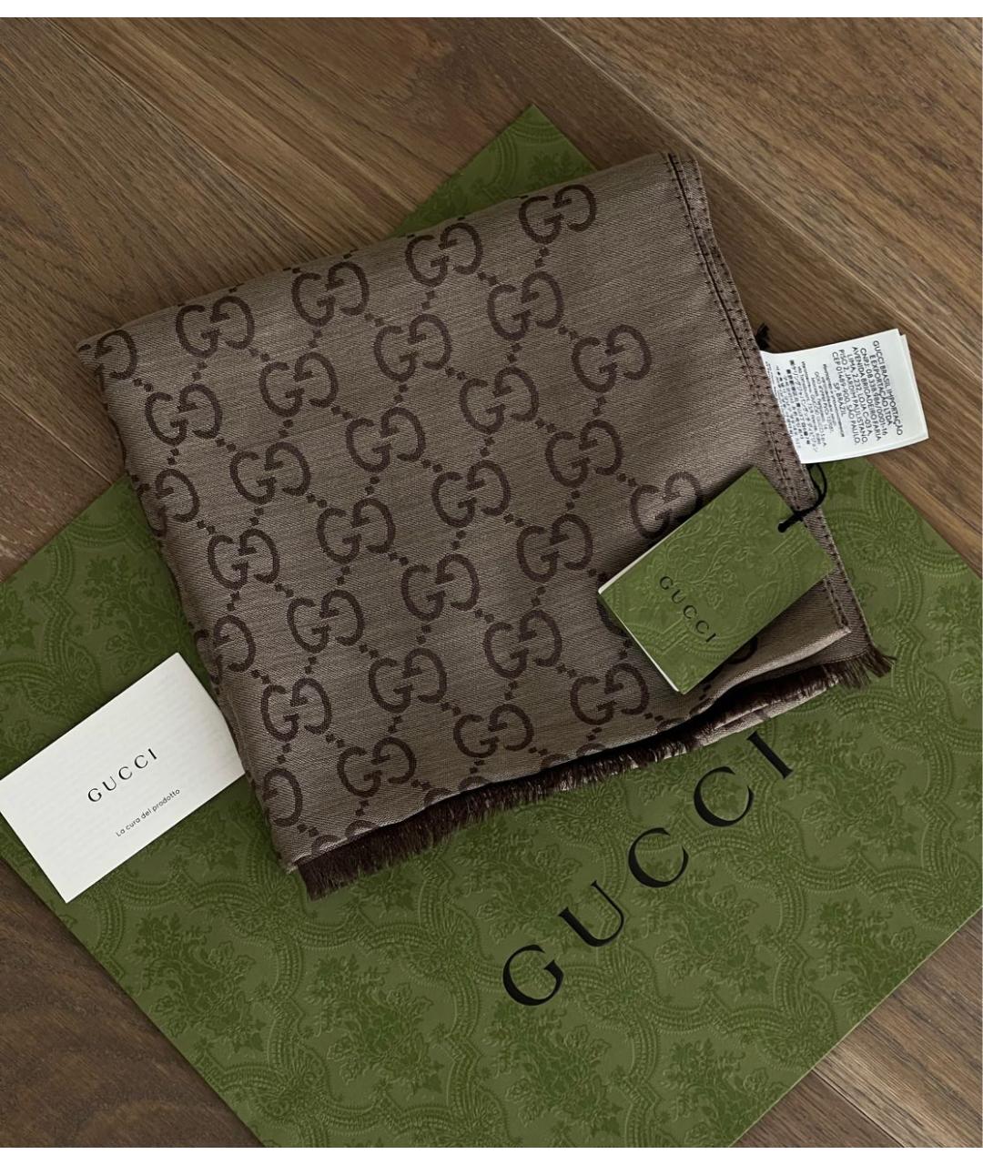 GUCCI Коричневый шерстяной платок, фото 5
