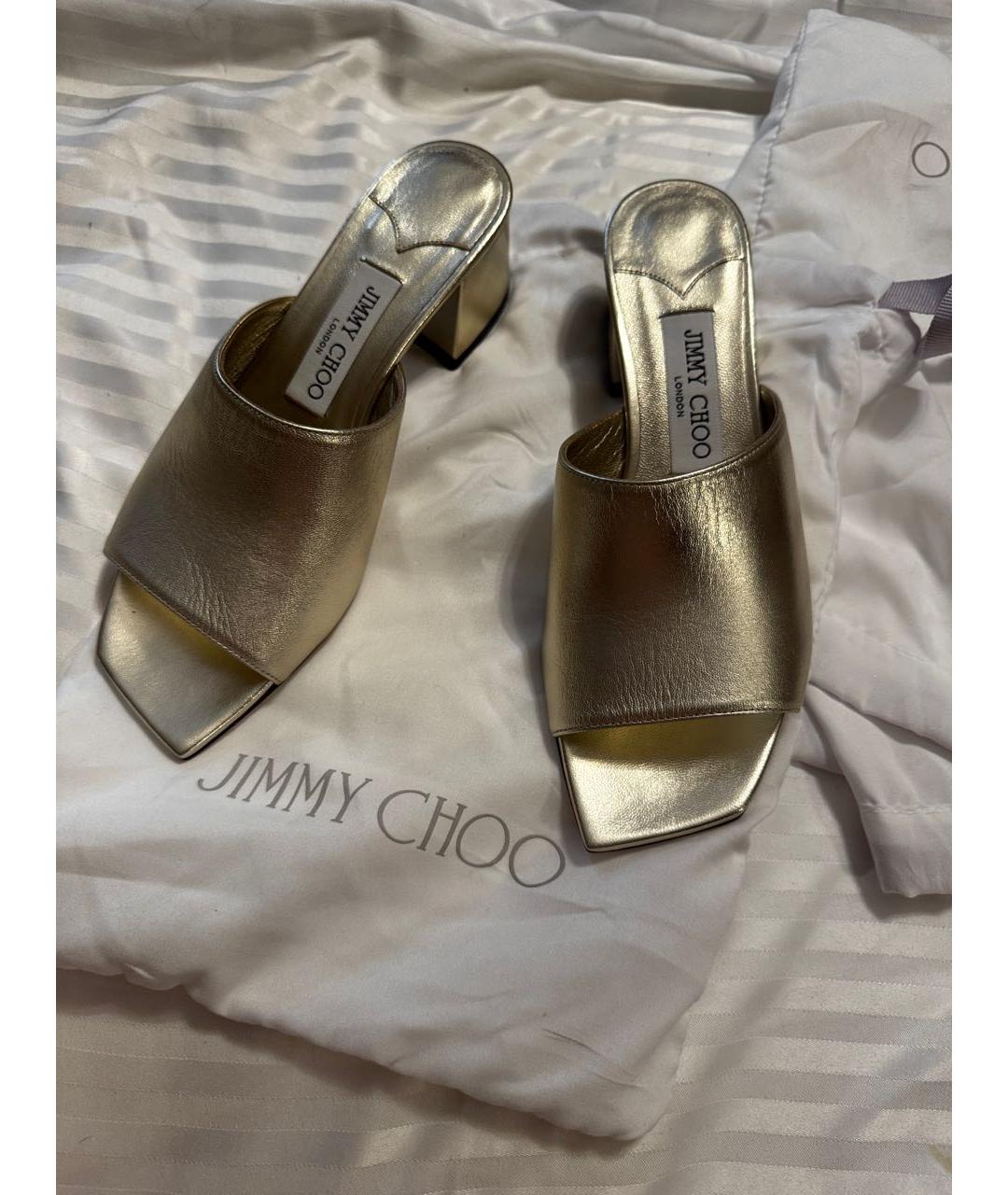 JIMMY CHOO Золотые кожаные мюли, фото 2