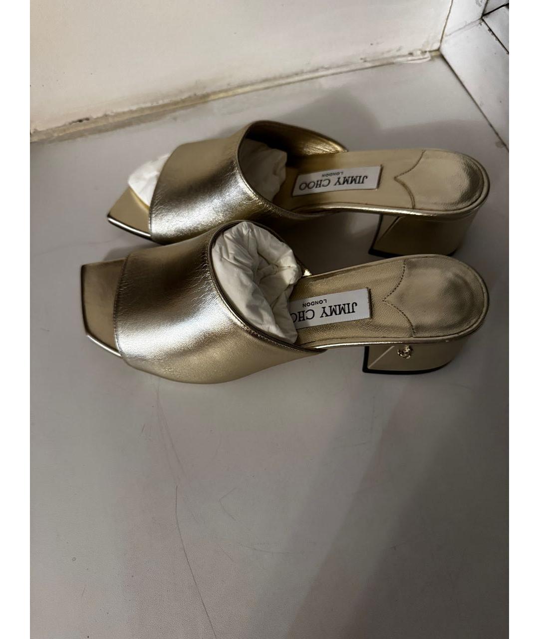 JIMMY CHOO Золотые кожаные мюли, фото 3