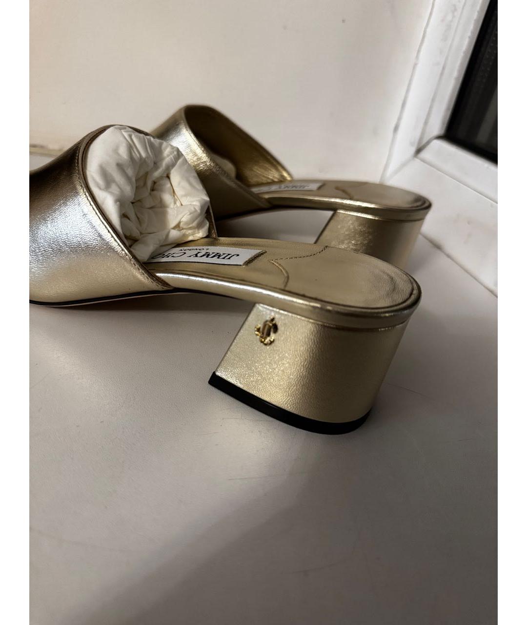JIMMY CHOO Золотые кожаные мюли, фото 4