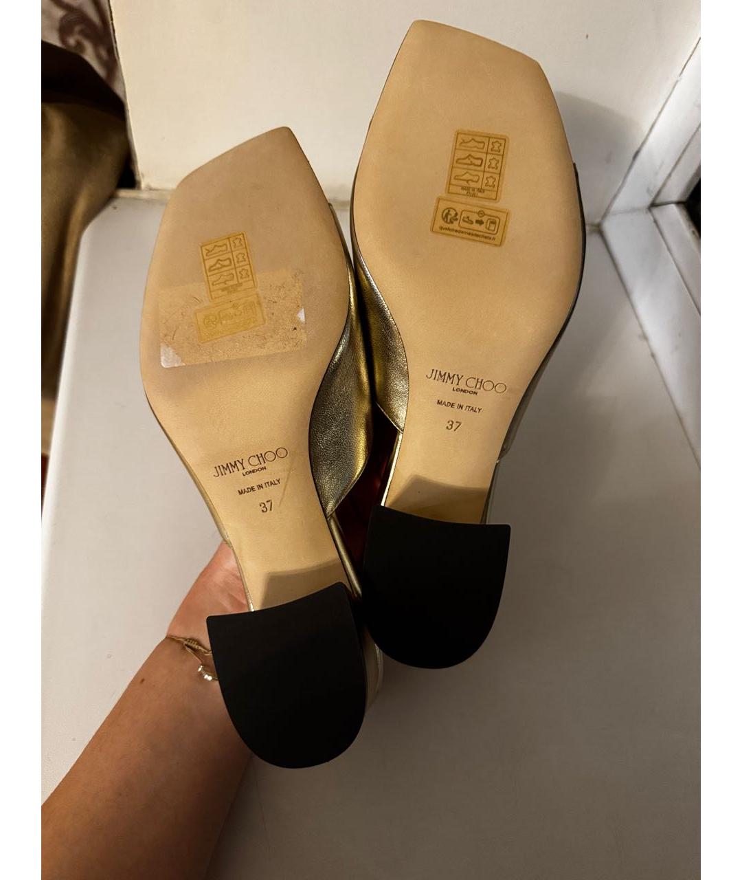 JIMMY CHOO Золотые кожаные мюли, фото 6