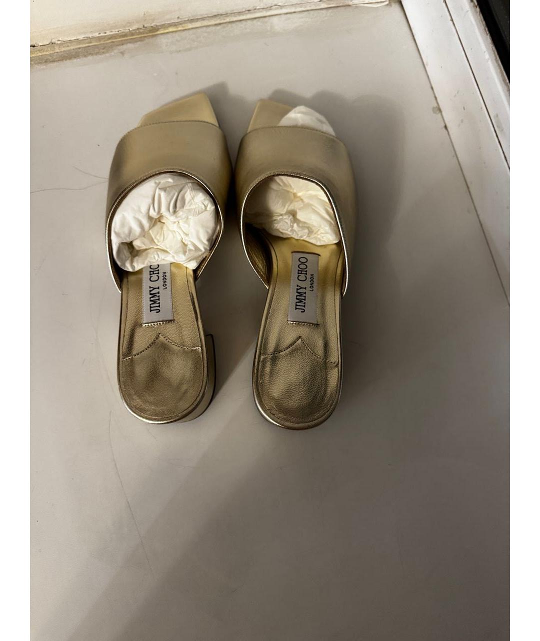 JIMMY CHOO Золотые кожаные мюли, фото 5