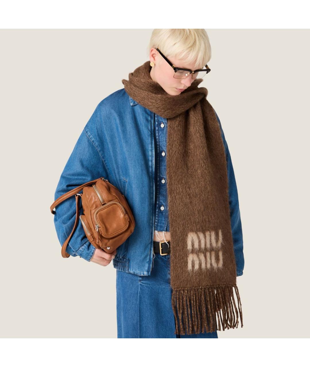MIU MIU Коричневый шарф, фото 3