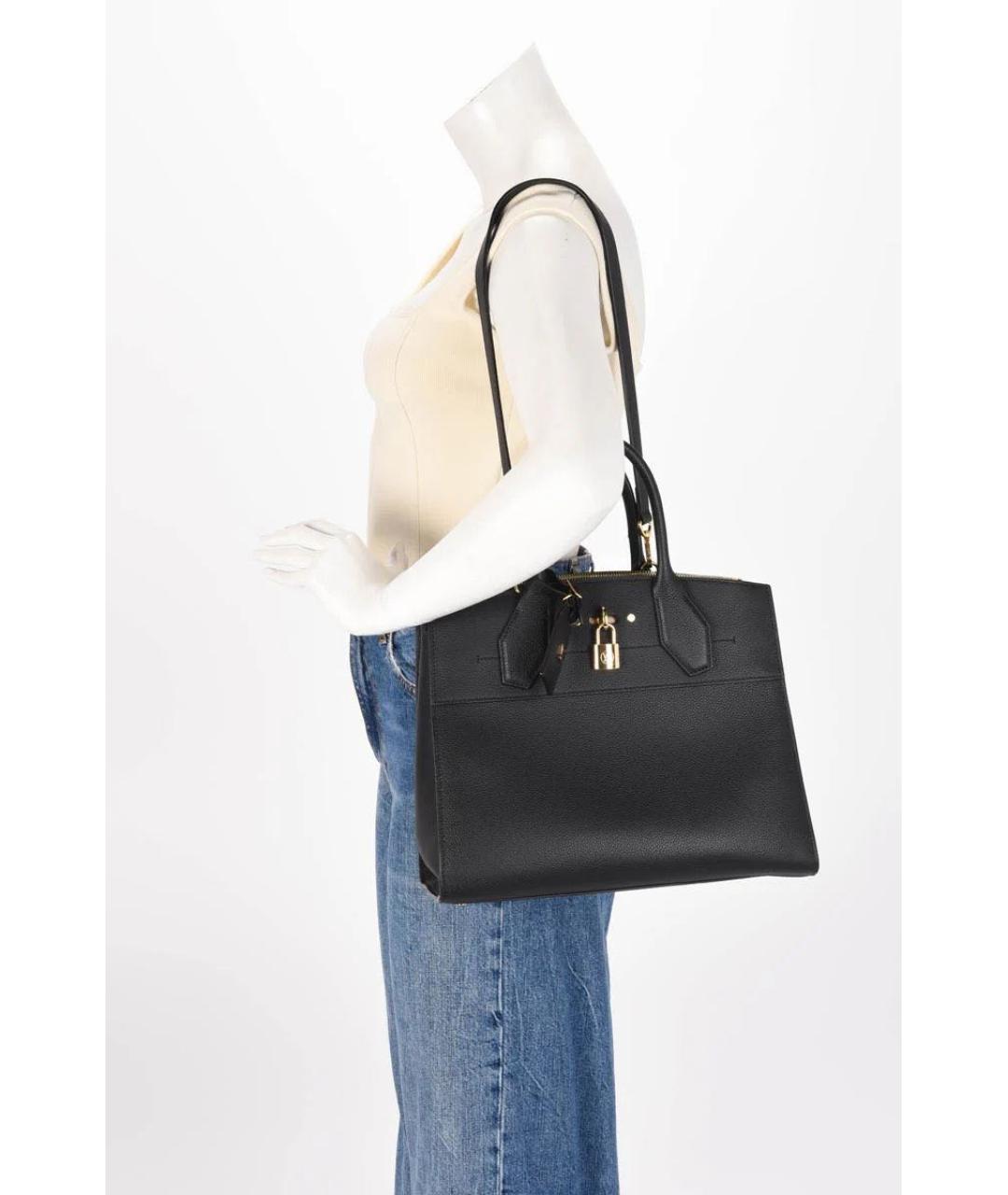 LOUIS VUITTON Черная кожаная сумка тоут, фото 3