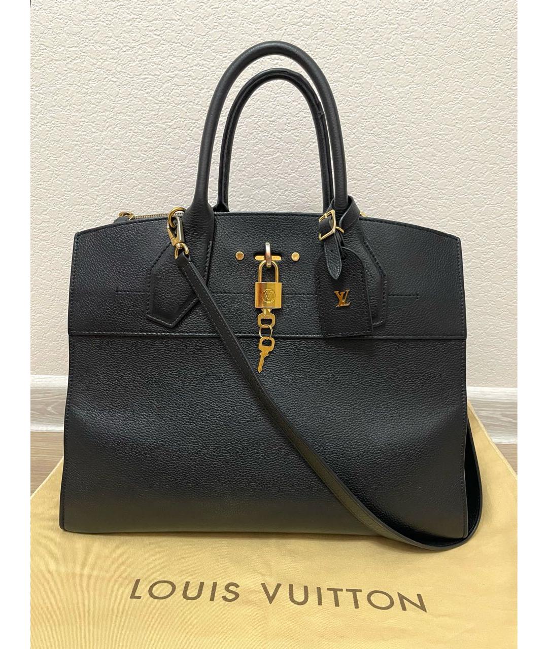 LOUIS VUITTON Черная кожаная сумка тоут, фото 4