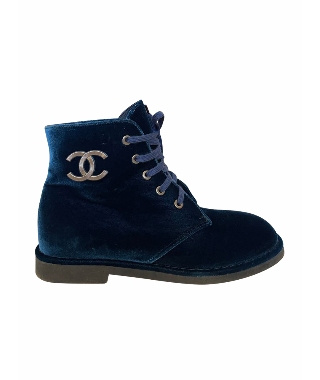 CHANEL PRE-OWNED Синие бархатные ботинки, фото 1