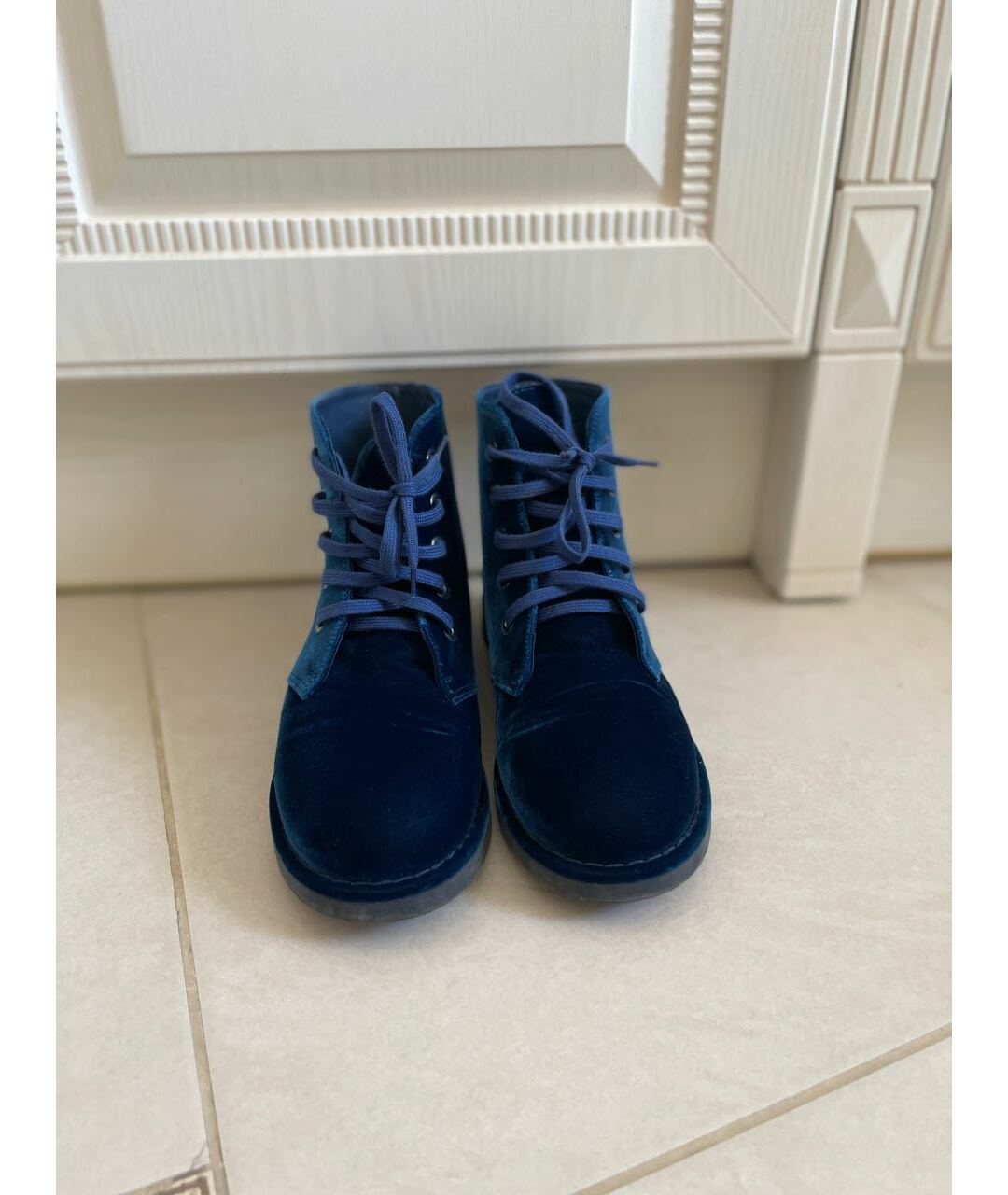 CHANEL PRE-OWNED Синие бархатные ботинки, фото 2