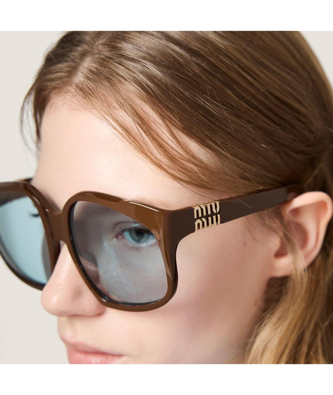 MIU MIU Коричневые пластиковые солнцезащитные очки, фото 4