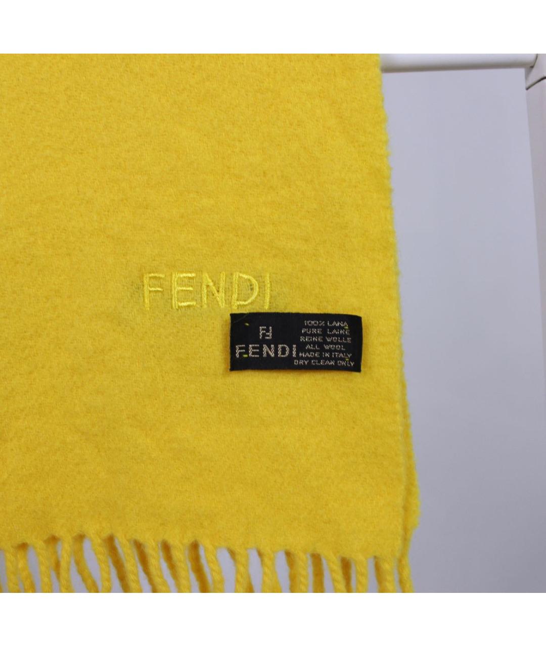 FENDI Желтый шерстяной шарф, фото 5