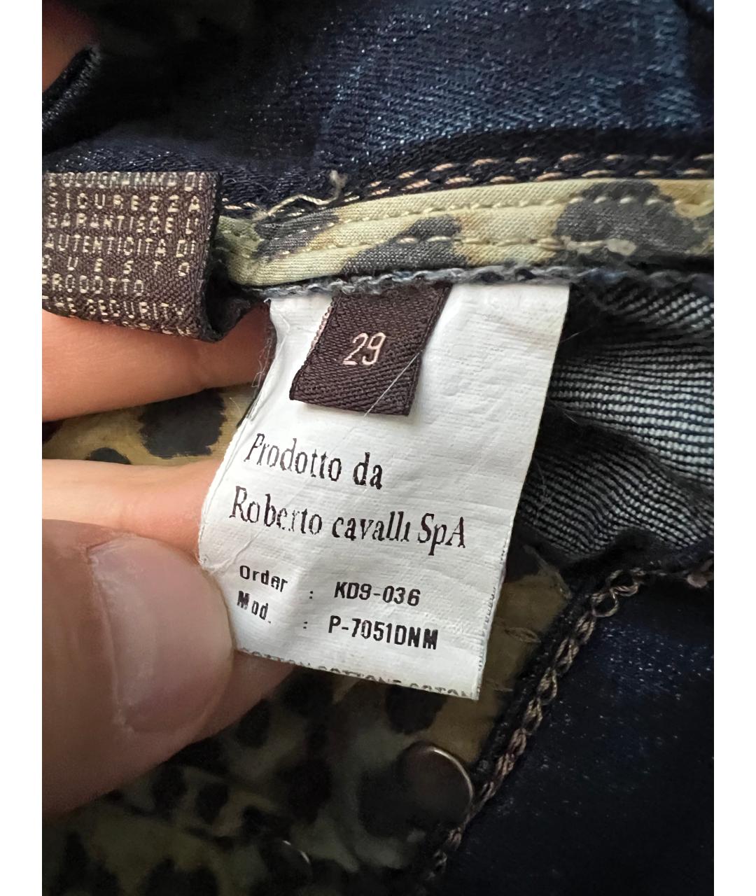 ROBERTO CAVALLI Темно-синие хлопковые прямые джинсы, фото 7