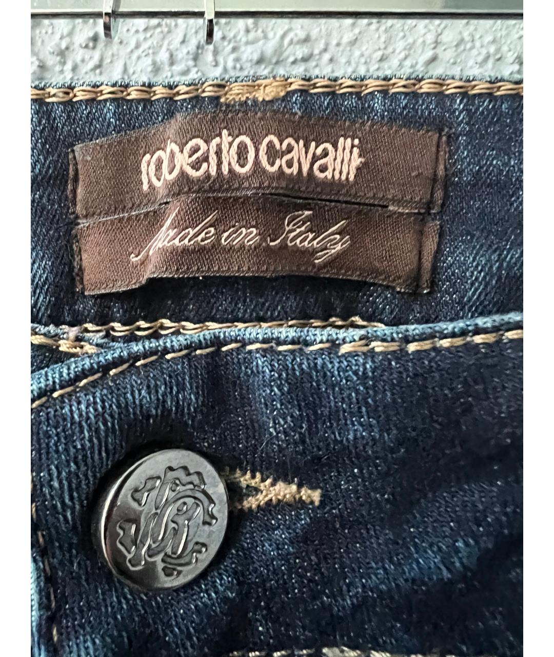 ROBERTO CAVALLI Темно-синие хлопковые прямые джинсы, фото 4