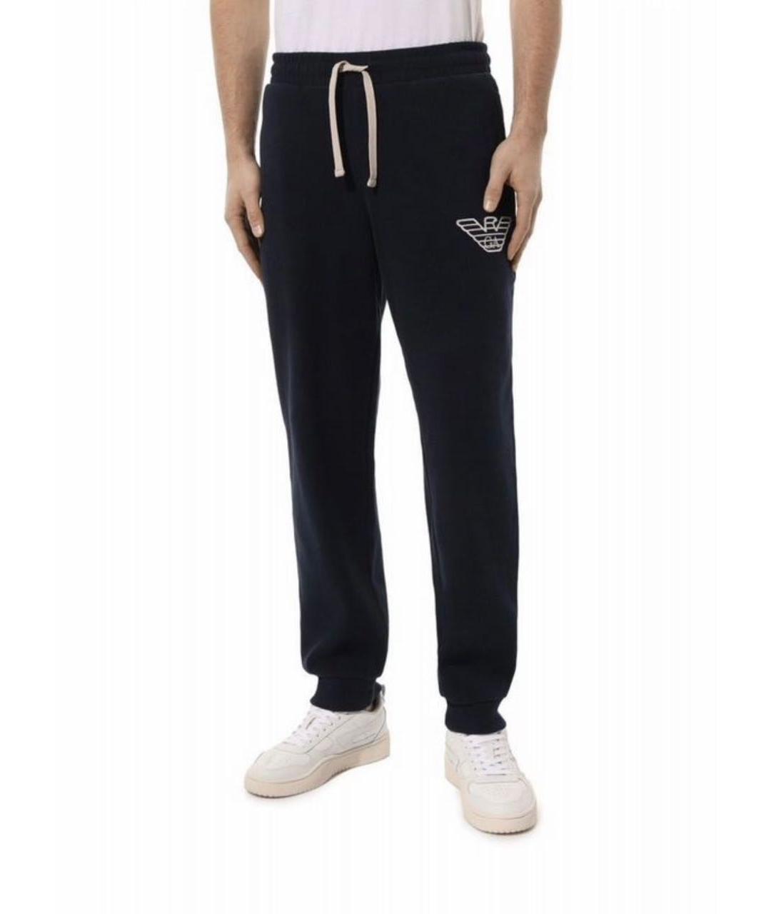 EMPORIO ARMANI Темно-синие хлопковые повседневные брюки, фото 4