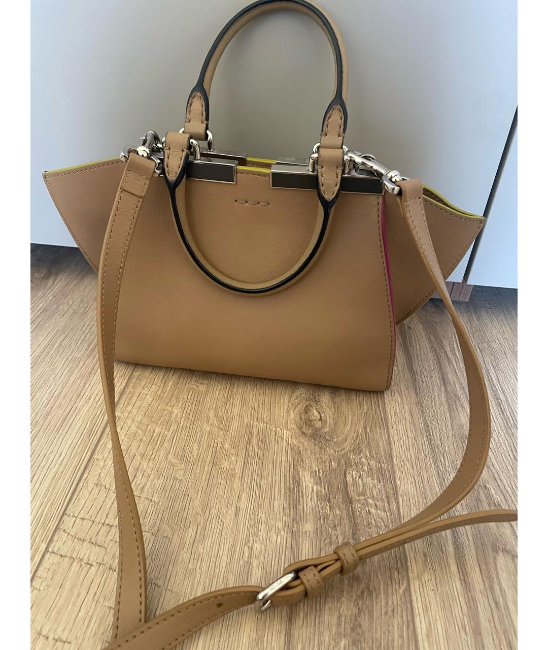 FENDI Бежевая кожаная сумка тоут, фото 7