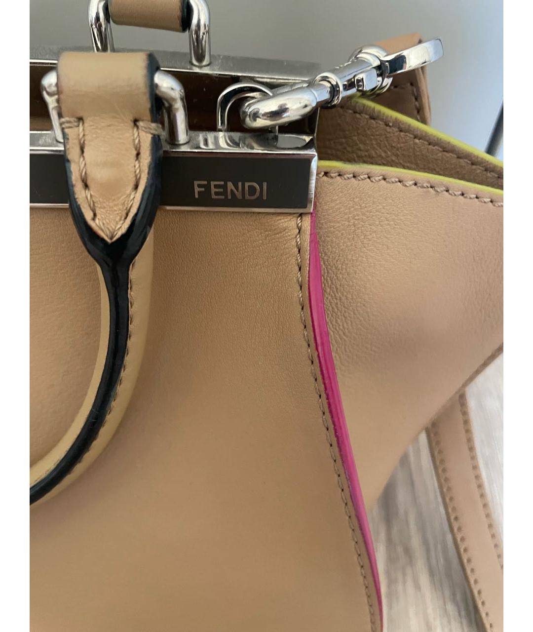 FENDI Бежевая кожаная сумка тоут, фото 6