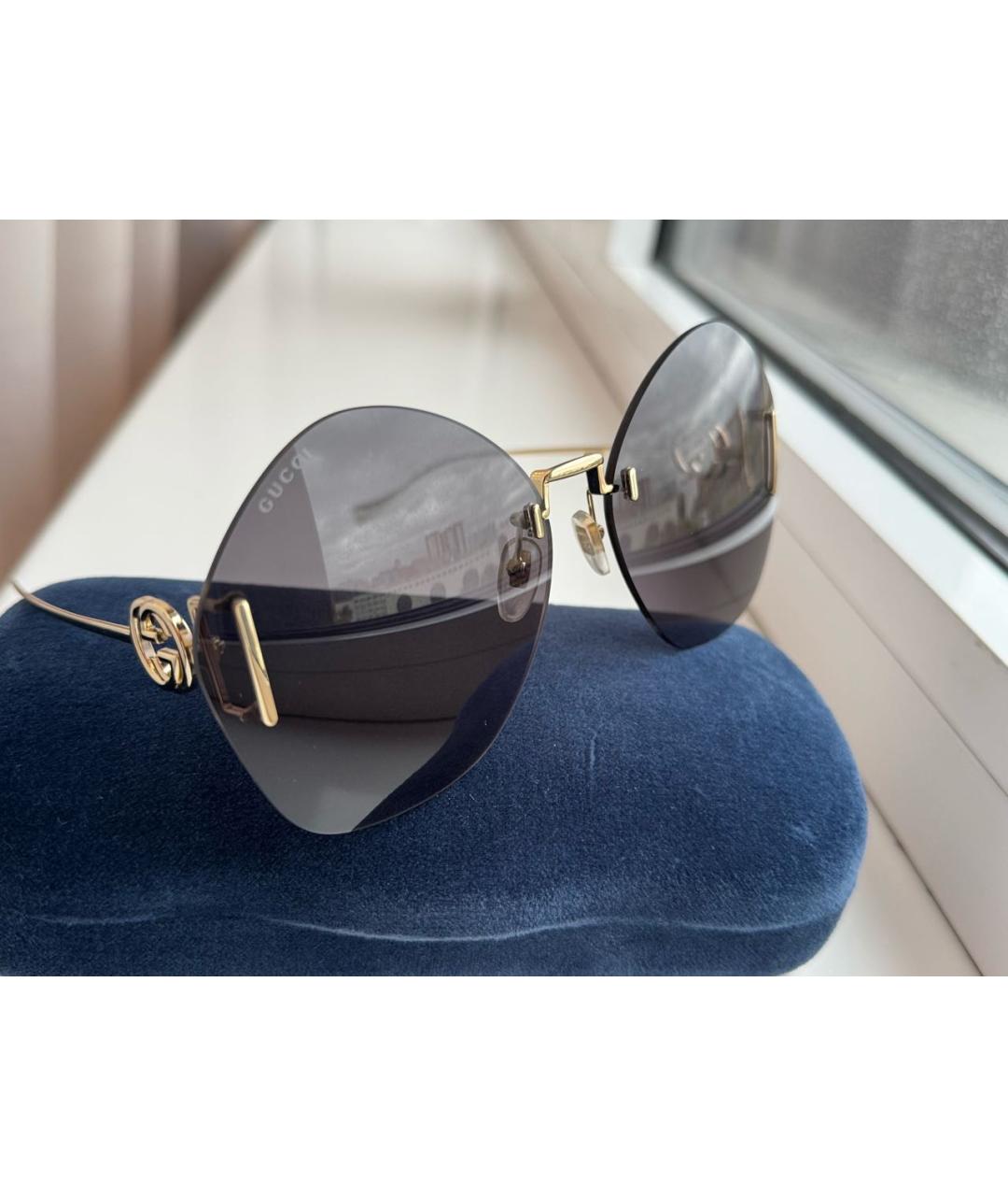 GUCCI Черные металлические солнцезащитные очки, фото 3