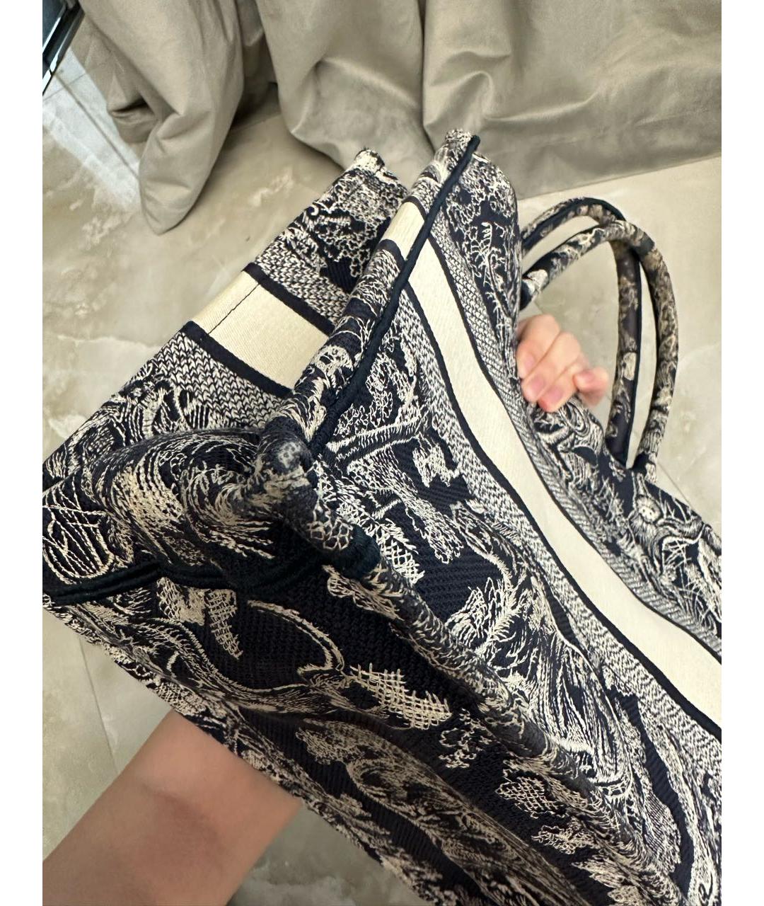 CHRISTIAN DIOR Темно-синяя жаккардовая сумка тоут, фото 5