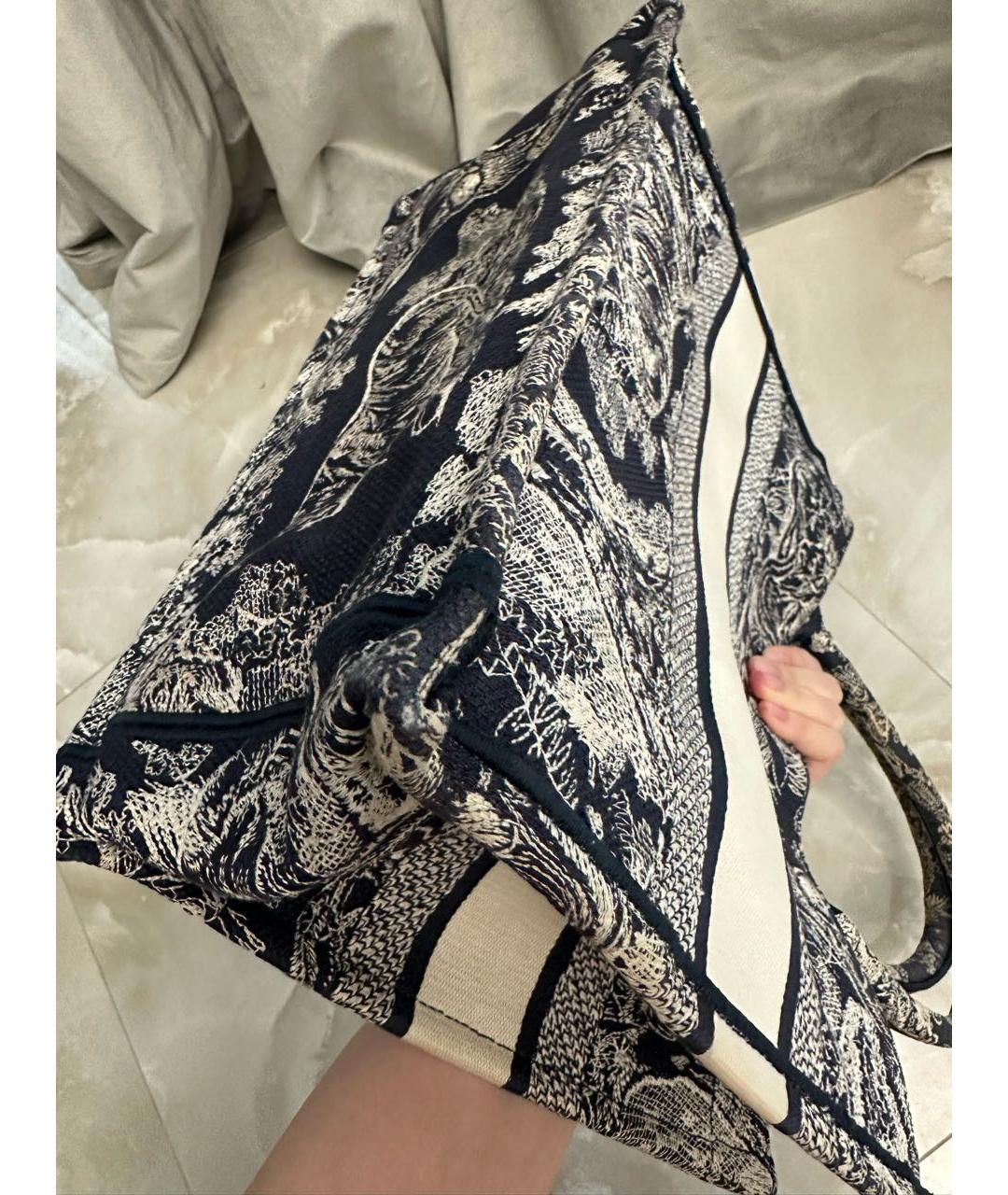 CHRISTIAN DIOR Темно-синяя жаккардовая сумка тоут, фото 4