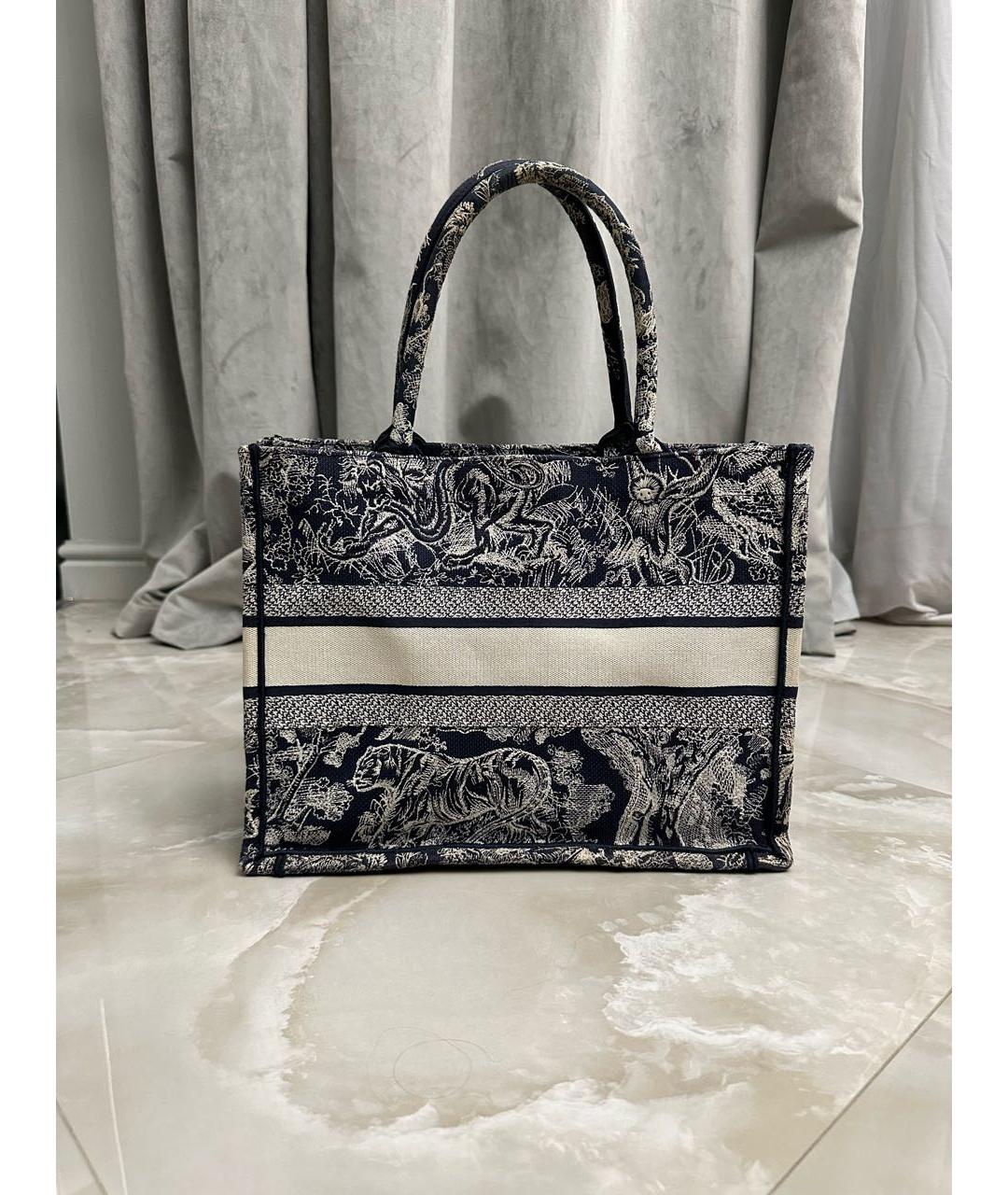 CHRISTIAN DIOR Темно-синяя жаккардовая сумка тоут, фото 2