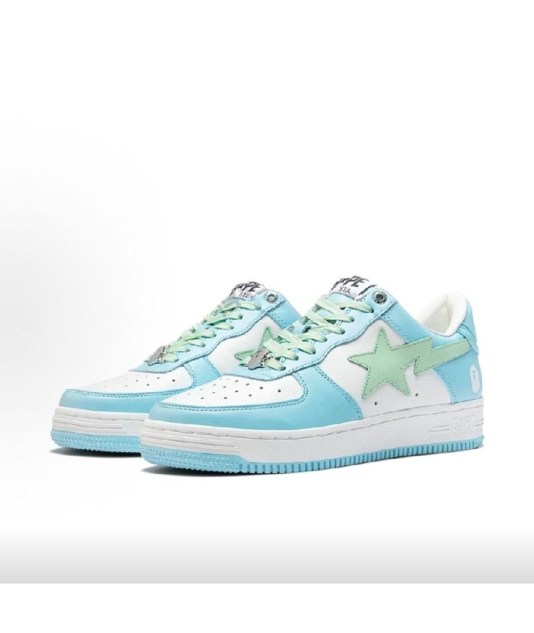 A BATHING APE Голубые кожаные низкие кроссовки / кеды, фото 2