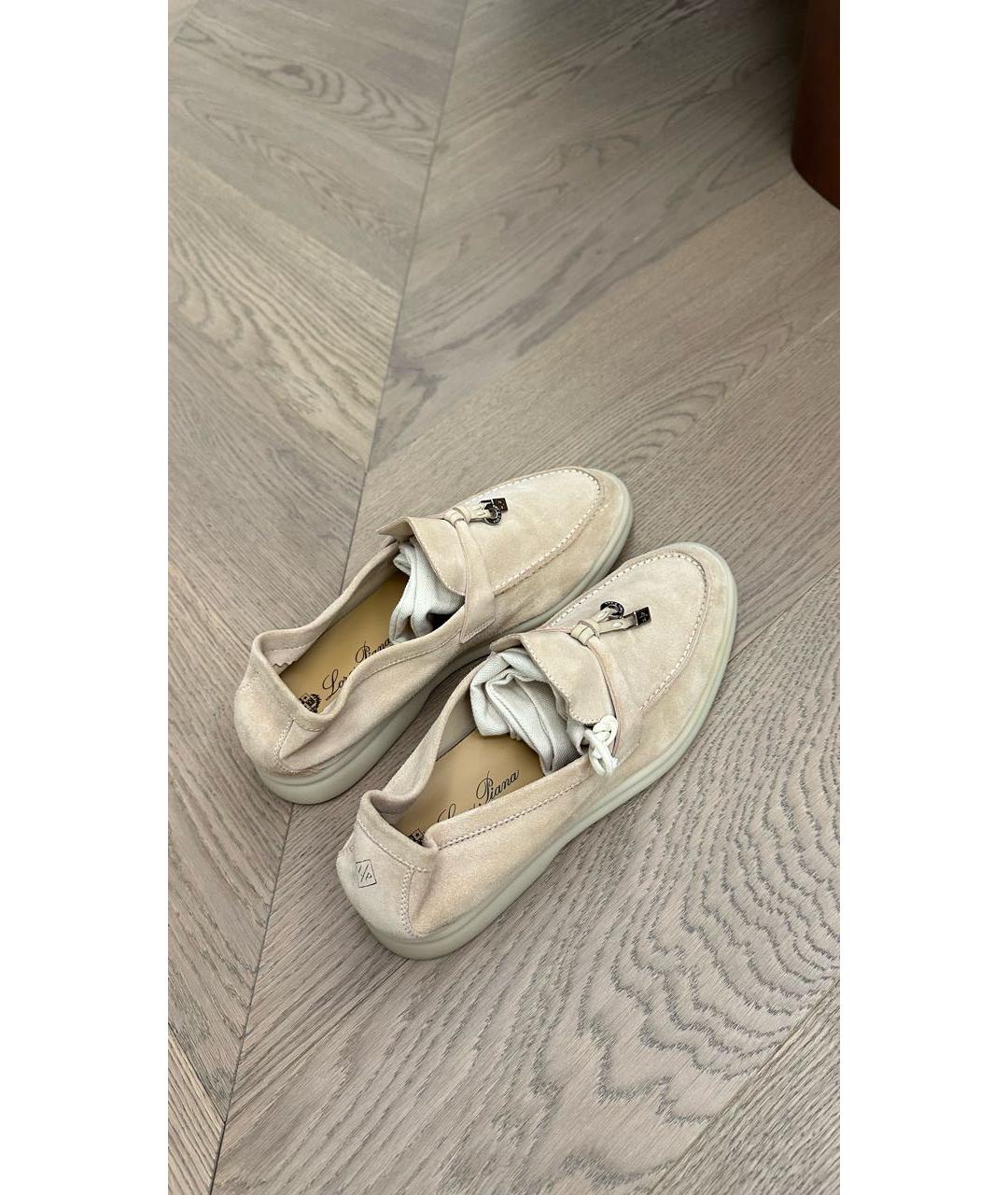 LORO PIANA Бежевые замшевые лоферы, фото 4