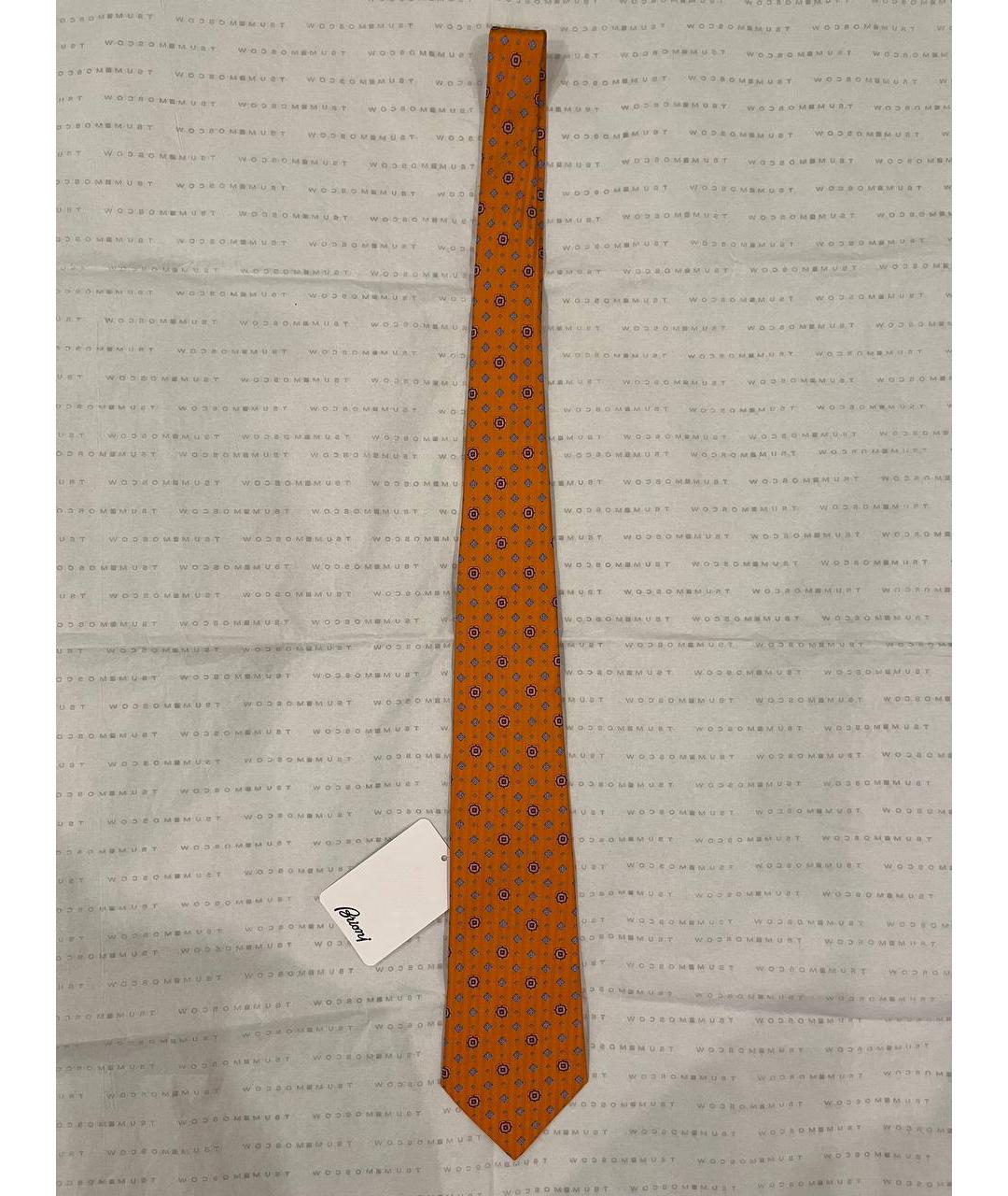 BRIONI Оранжевый шелковый галстук, фото 8