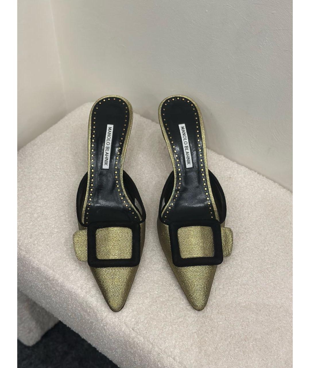 MANOLO BLAHNIK Золотые текстильные мюли, фото 3
